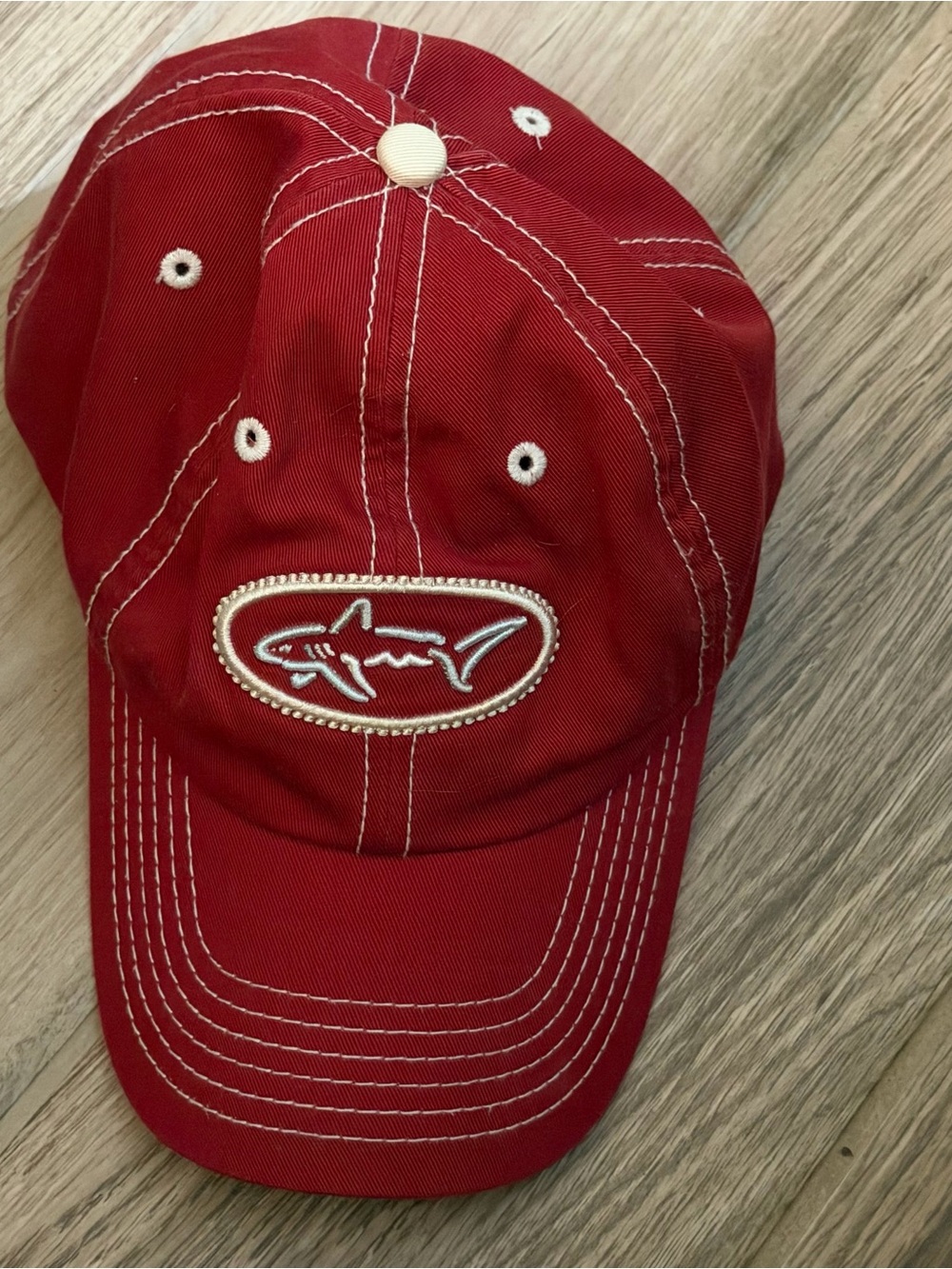 Greg Norman Red Embroidered Shark Logo Strapback Golf Hat Cap